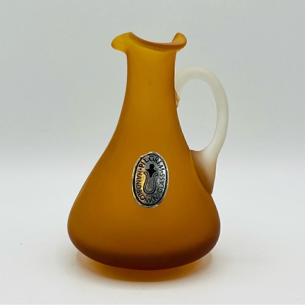 Vintage Pilgrim Glass Frosted Satin Amber Small Pitcher